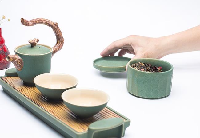 五行茶木素绿茶具